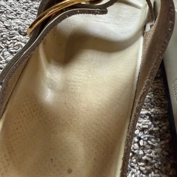 Birkenstock White/Nude Sandals with Gold Buckles - Picture 3 of 8